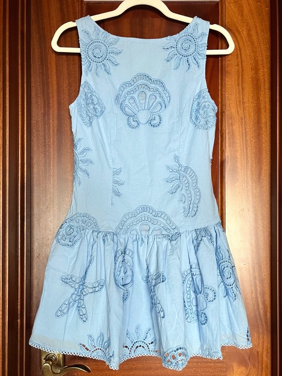 Caroline Constas Dresses & Skirts - Caroline Constas Blue Eyelet Starfish Seashell Shell Drop Waist Mini Dress S 4